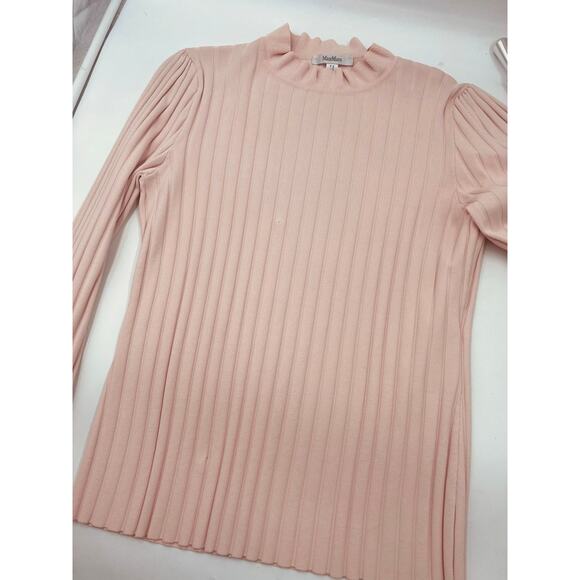 Max Mara Womens Stretchy Pink Zoraide Ruffle Collar Ribbed Sweater - Picture 6 of 9